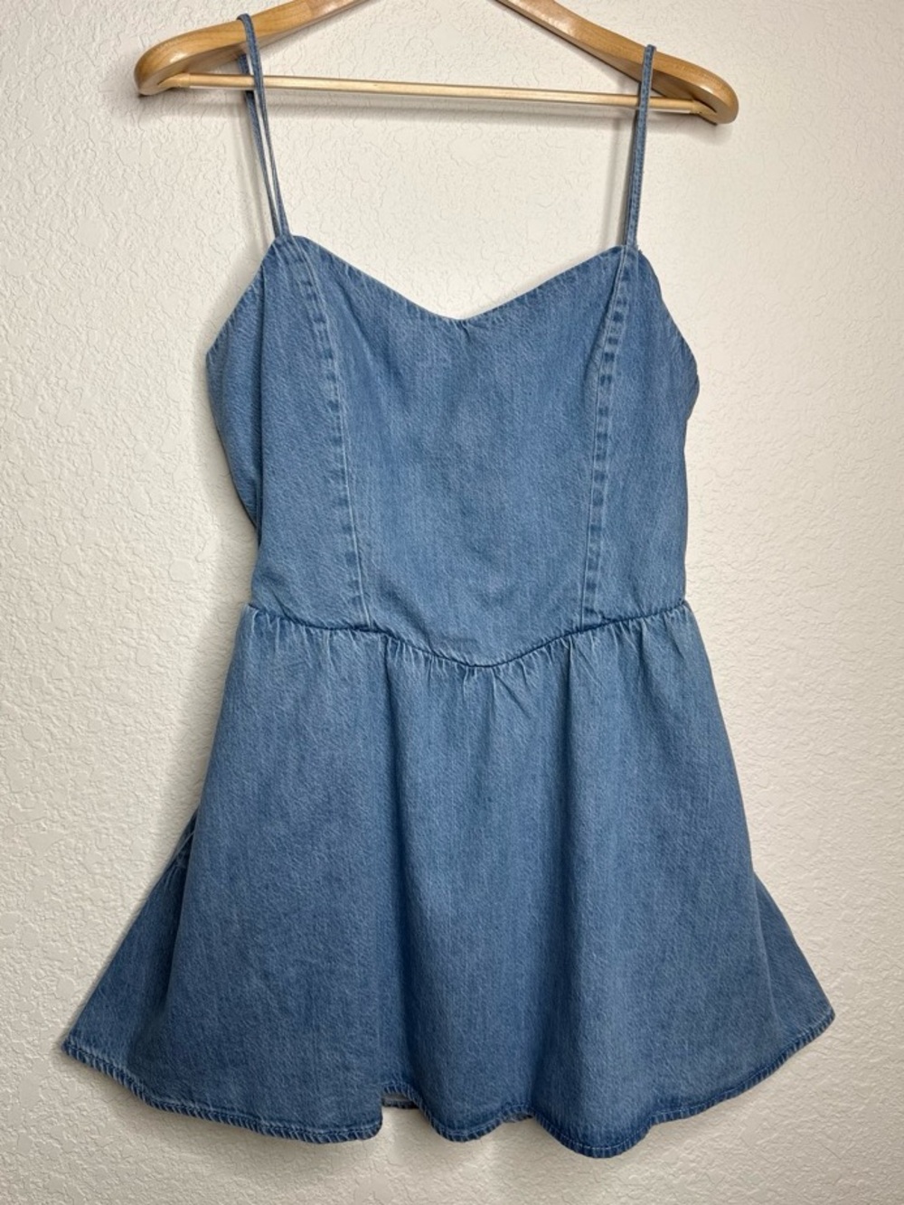 NWT Hollister Denim Babydoll Backless Mini Dress w/ Pockets & Shorts Size L